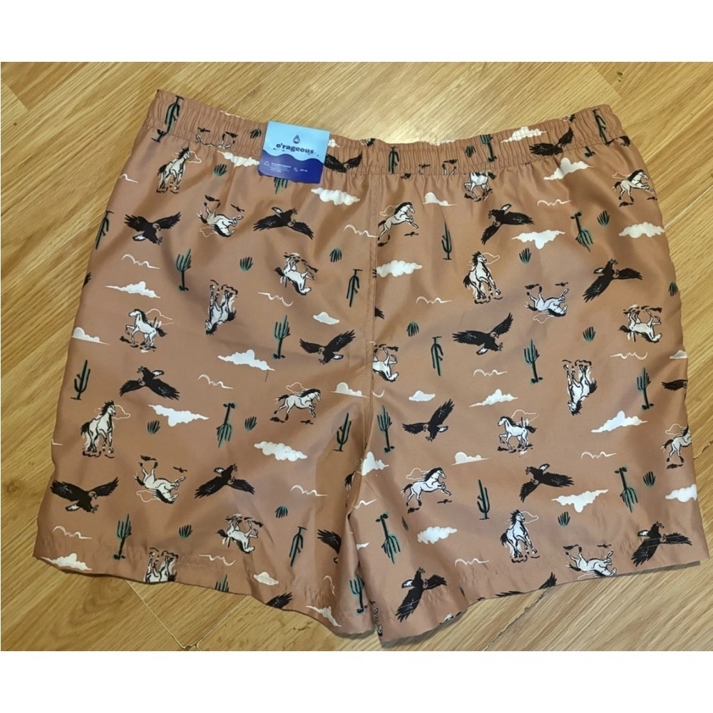 Men's Tan Swim Shorts with Western Print - Picture 3 of 4